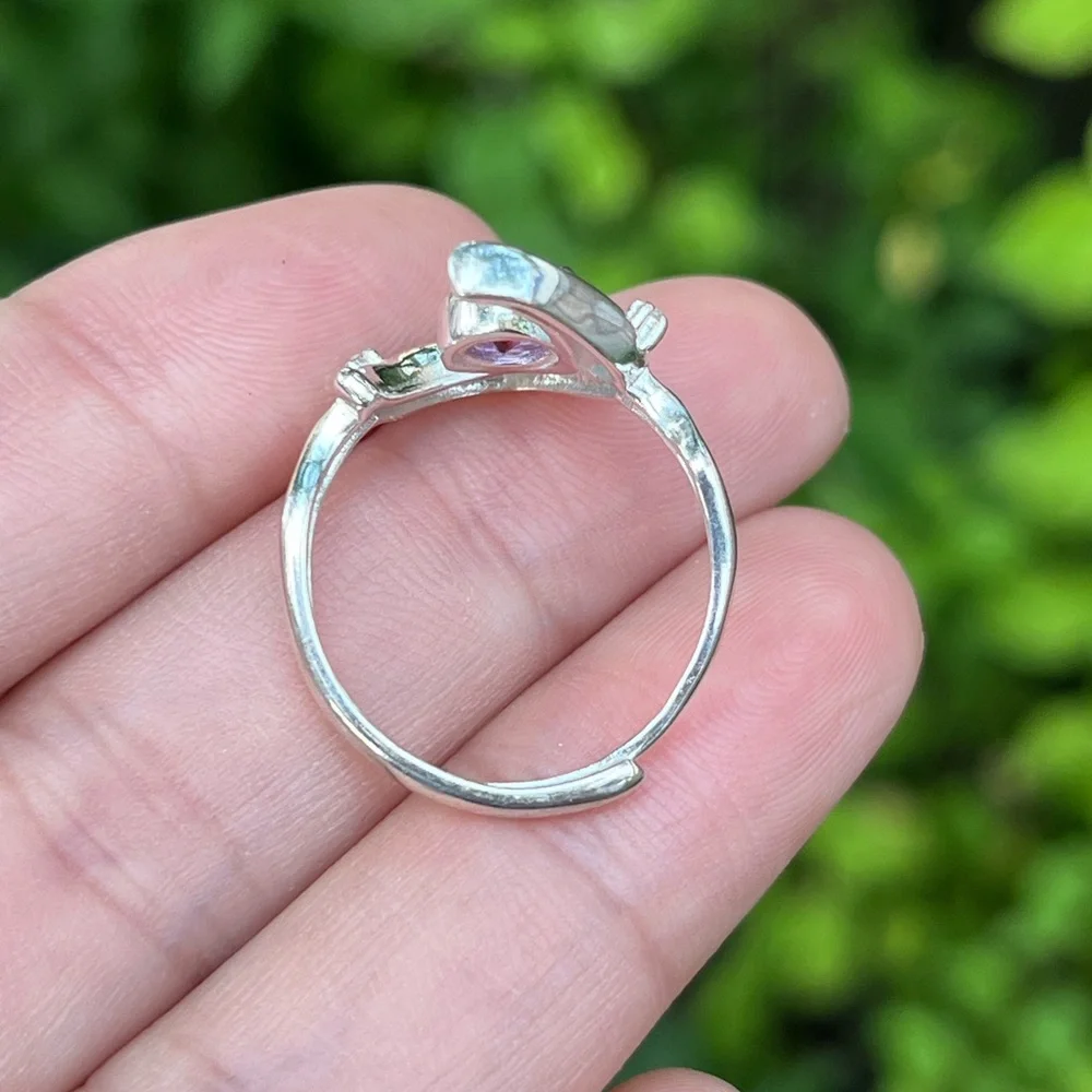 Sterling silver adjustable pink‎ tourmaline ring